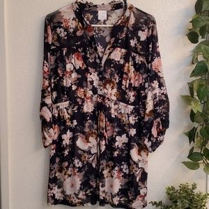 Womens dark blue and light pink floral blouse